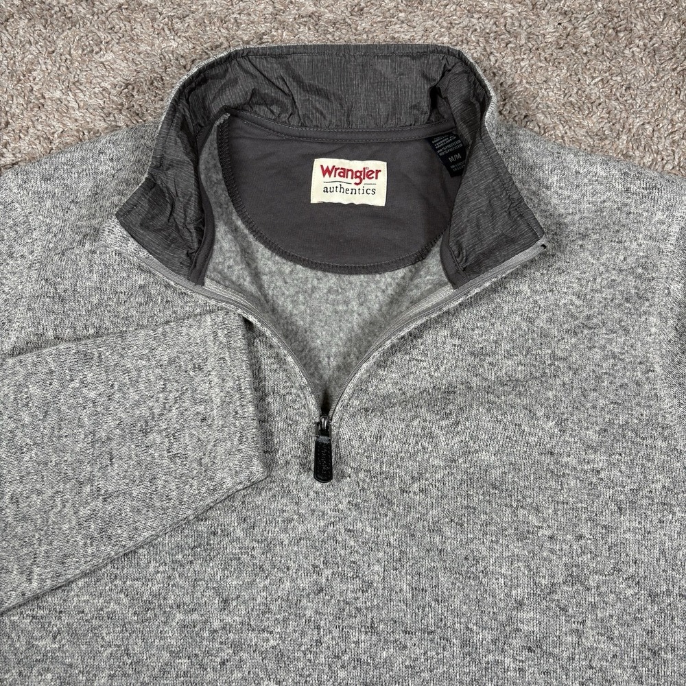 Wrangler Authentics Men's Medium Sweater Fleece Quarter-Zip Gray Western Wear